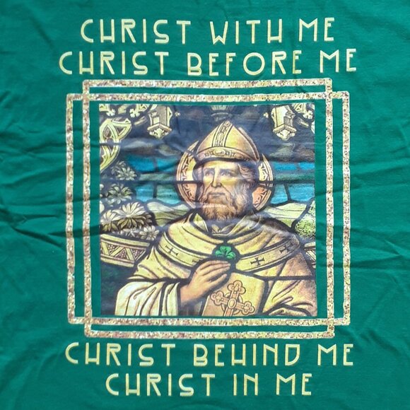 Saint Patric's Prayer - Christ With Me - Catholic Icon - New XL Kelly Green T-Sh - Picture 2 of 4